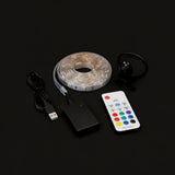 Kit completo: rollo de tira LED, cámara con clip, caja de control, cable USB y control remoto